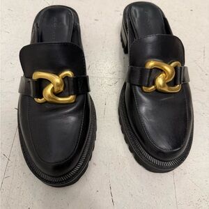 Aerosoles Chunky Loafer Mules with Gold Chain Accent